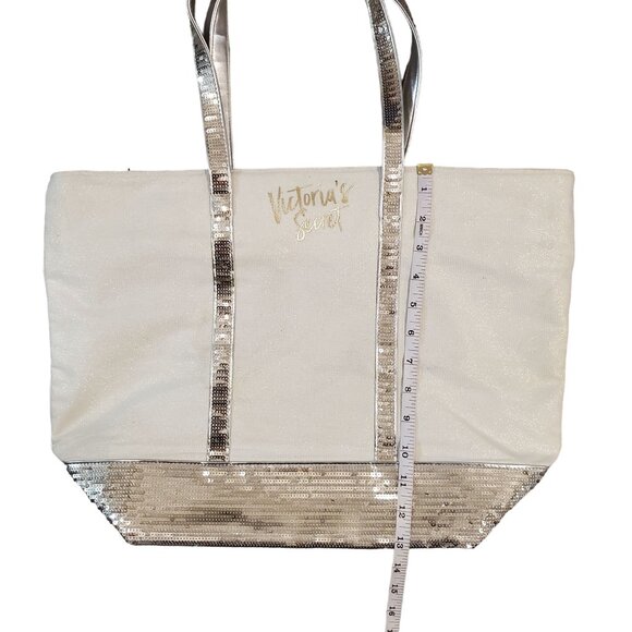 Victoria's Secret Gold Sequin Tote Bag With Double Handles and Zipper Closure - Picture 8 of 11